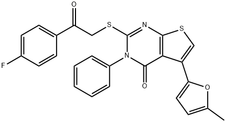2-((2-(4-fluorophenyl)-2-oxoethyl)thio)-5-(5-methylfuran-2-yl)-3-phenylthieno[2,3-d]pyrimidin-4(3H)-one Structure