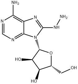 2-(6-amino-8-hydrazinyl-purin-9-yl)-5-(hydroxymethyl)oxolane-3,4-diol 化学構造式