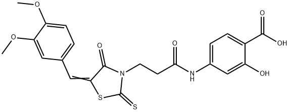 (Z)-4-(3-(5-(3,4-dimethoxybenzylidene)-4-oxo-2-thioxothiazolidin-3-yl)propanamido)-2-hydroxybenzoic acid Structure