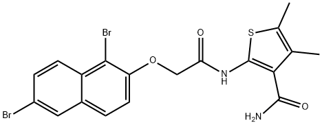 2-({[(1,6-dibromo-2-naphthyl)oxy]acetyl}amino)-4,5-dimethyl-3-thiophenecarboxamide 结构式