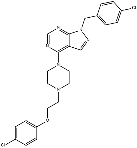1-(4-chlorobenzyl)-4-(4-(2-(4-chlorophenoxy)ethyl)piperazin-1-yl)-1H-pyrazolo[3,4-d]pyrimidine Structure
