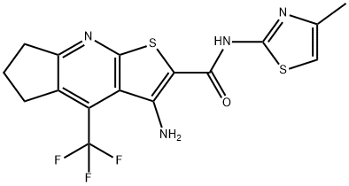 3-氨基-N-(4-甲基噻唑-2-基)-4-(三氟甲基)-6,7-二氢-5H-环戊二烯[B]噻吩并[3,2-E]吡啶-2-甲酰胺, 626222-24-0, 结构式