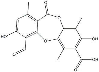 11H-Dibenzo[b,e][1,4]dioxepin-7-carboxylicacid, 4-formyl-3,8-dihydroxy-1,6,9-trimethyl-11-oxo- 结构式