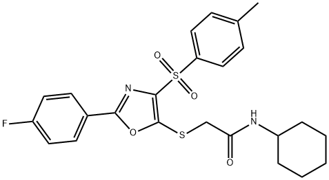 N-cyclohexyl-2-((2-(4-fluorophenyl)-4-tosyloxazol-5-yl)thio)acetamide Struktur