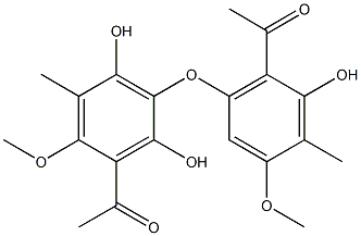 Ethanone,1-[6-(3-acetyl-2,6-dihydroxy-4- methoxy-5-methylphenoxy)-2-hydroxy-4- methoxy-3-methylphenyl]- Struktur