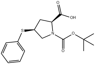 N-叔丁氧羰基-(2S,4S)-4-苯硫基-L-脯氨酸 结构式