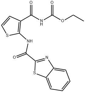 ethyl (2-(benzo[d]thiazole-2-carboxamido)thiophene-3-carbonyl)carbamate, 864941-32-2, 结构式