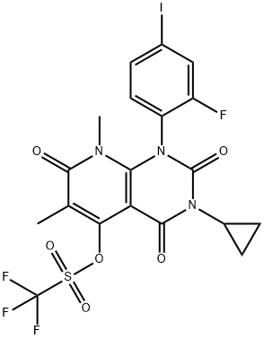 3-cyclopropyl-1-(2-fluoro-4-iodophenyl)-6,8-dimethyl-2,4,7-trioxo-1,2,3,4,7,8-hexahydropyrido[2,3-d]pyrimidin-5-yl trifluoromethanesulfonate Struktur