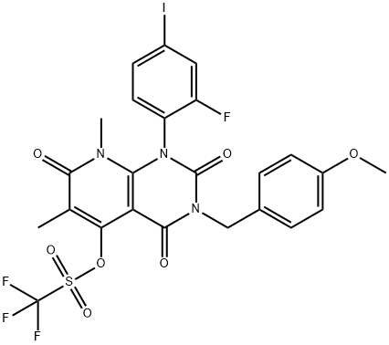 1-(2-fluoro-4-iodophenyl)-3-(4-methoxybenzyl)-6,8-dimethyl-2,4,7-trioxo-1,2,3,4,7,8-hexahydropyrido[2,3-d]pyrimidin-5-yl trifluoromethanesulfonate,871700-56-0,结构式