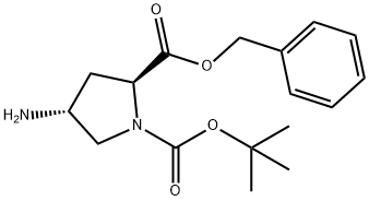 1,2-Pyrrolidinedicarboxylic acid, 4-amino-, 1-(1,1-dimethylethyl) 2-(phenylmethyl) ester, (2S,4R)- Struktur