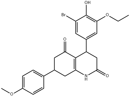 4-(3-bromo-5-ethoxy-4-hydroxyphenyl)-7-(4-methoxyphenyl)-1,3,4,6,7,8-hexahydroquinoline-2,5-dione Struktur