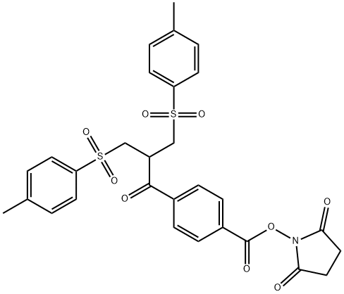 4-[2,2-bis[(p-tolylsulfonyl)-methyl]acetyl]benzoic acid-N-hydroxy succinimidyl ester Struktur