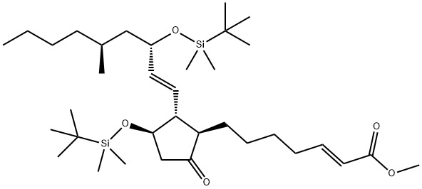 (E)-methyl 7-((1R,2R)-3-((tert-butyldimethylsilyl)oxy)-2-((3S,5S,E)-3-((tert-butyldimethylsilyl)oxy)-5-methylnon-1-en-1-yl)-5-oxocyclopent-3-en-1-yl)hept-2-enoate 结构式