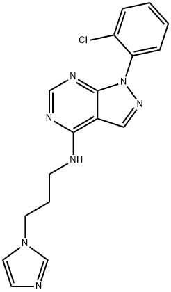N-(3-(1H-imidazol-1-yl)propyl)-1-(2-chlorophenyl)-1H-pyrazolo[3,4-d]pyrimidin-4-amine Struktur