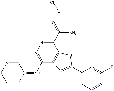 Thieno[2,3-d]pyridazine-7-carboxamide, 2-(3-fluorophenyl)-4-[(3S)-3-piperidinylamino]-, hydrochloride Structure