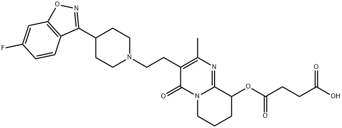 4-((3-(2-(4-(6-fluorobenzo[d]isoxazol-3-yl)piperidin-1-yl)ethyl)-2-methyl-4-oxo-6,7,8,9-tetrahydro-4H-pyrido[1,2-a]pyrimidin-9-yl)oxy)-4-oxobutanoic acid 结构式