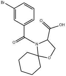 4-(3-ブロモベンゾイル)-1-オキサ-4-アザスピロ[4.5]デカン-3-カルボン酸 化学構造式