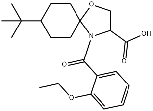 8-TERT-ブチル-4-(2-エトキシベンゾイル)-1-オキサ-4-アザスピロ[4.5]デカン-3-カルボン酸 化学構造式