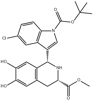 3-Isoquinolinecarboxylic acid, 1-[5-chloro-1-[(1,1-dimethylethoxy)carbonyl]-1H-indol-3-yl]-1,2,3,4-tetrahydro-6,7-dihydroxy-, methyl ester, (1R,3S)- Structure