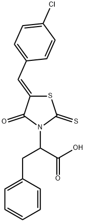 (Z)-2-(5-(4-chlorobenzylidene)-4-oxo-2-thioxothiazolidin-3-yl)-3-phenylpropanoic acid 化学構造式