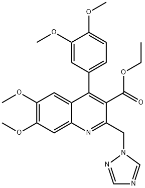 3-Quinolinecarboxylicacid, 4-(3,4-dimethoxyphenyl)-6,7-dimethoxy-2-(1H-1,2,4-triazol-1-ylmethyl)-,ethyl ester Structure