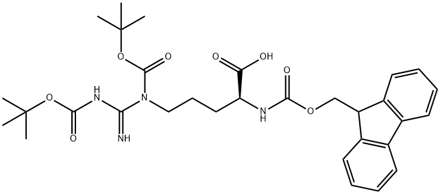 (2S)-2-(9H-fluoren-9-ylmethoxycarbonylamino)-5-[(2-methylpropan-2-yl)oxycarbonyl-[N'-[(2-methylpropan-2-yl)oxycarbonyl]carbamimidoyl]amino]pentanoic acid Structure