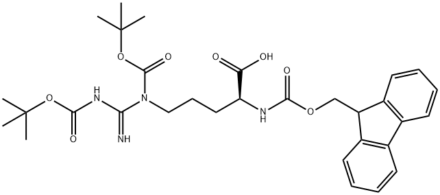 (2S)-2-(9H-fluoren-9-ylmethoxycarbonylamino)-5-[(2-methylpropan-2-yl)oxycarbonyl-[N'-[(2-methylpropan-2-yl)oxycarbonyl]carbamimidoyl]amino]pentanoic acid 结构式