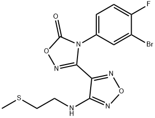 1,2,4-Oxadiazol-5(4H)-one, 4-(3-bromo-4- fluorophenyl)-3-[4-[[2-(methylthio)ethyl]amino]- 1,2,5-oxadiazol-3-yl]- Struktur