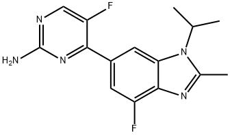 5-fluoro-4-(4-fluoro-1-isopropyl-2-methyl-1H-benzo[d]imidazol-6-yl)pyrimidin-2-amine,2055637-56-2,结构式