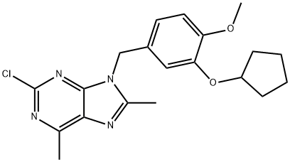9H-Purine, 2-chloro-9-[[3-(cyclopentyloxy)-4-methoxyphenyl]methyl]-6,8-dimethyl-|225100-12-9