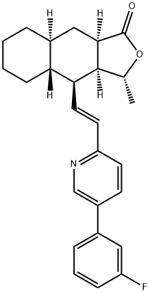 (3R,3aS,4S,4aR,8aS,9aR)-4-((E)-2-(5-(3-
fluorophenyl)pyridin-2-yl)vinyl)-3-methyldecahydronaphtho[2,3-c]furan-1(3H)-one Struktur