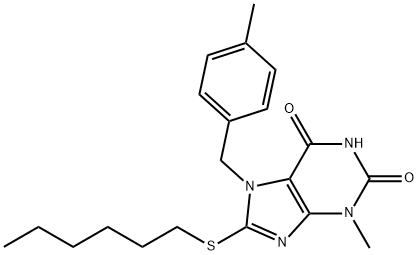 8-(hexylthio)-3-methyl-7-(4-methylbenzyl)-3,7-dihydro-1H-purine-2,6-dione Structure