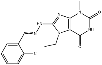 (E)-8-(2-(2-chlorobenzylidene)hydrazinyl)-7-ethyl-3-methyl-3,7-dihydro-1H-purine-2,6-dione Struktur