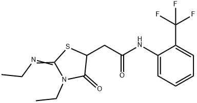 (Z)-2-(3-ethyl-2-(ethylimino)-4-oxothiazolidin-5-yl)-N-(2-(trifluoromethyl)phenyl)acetamide Struktur