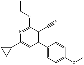 6-cyclopropyl-2-(ethylthio)-4-(4-methoxyphenyl)nicotinonitrile Struktur