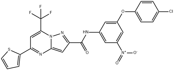 N-(3-(4-chlorophenoxy)-5-nitrophenyl)-5-(thiophen-2-yl)-7-(trifluoromethyl)pyrazolo[1,5-a]pyrimidine-2-carboxamide Struktur