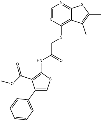 methyl 2-(2-((5,6-dimethylthieno[2,3-d]pyrimidin-4-yl)thio)acetamido)-4-phenylthiophene-3-carboxylate Structure