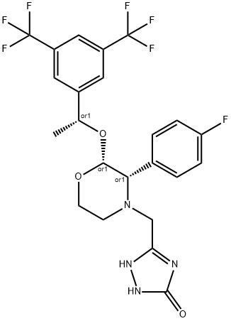 5-[[(2S,3R)-2-[(1S)-1-[3,5-bis(trifluoromethyl)phenyl]ethoxy]-3-(4-fluorophenyl)morpholin-4-yl]methyl]-1,2-dihydro-1,2,4-triazol-3-one Structure