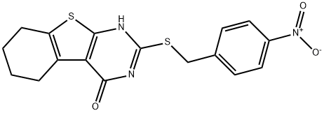 2-((4-nitrobenzyl)thio)-5,6,7,8-tetrahydrobenzo[4,5]thieno[2,3-d]pyrimidin-4(3H)-one Struktur