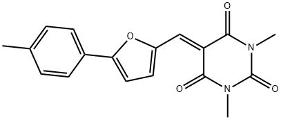 1,3-dimethyl-5-((5-(p-tolyl)furan-2-yl)methylene)pyrimidine-2,4,6(1H,3H,5H)-trione Struktur