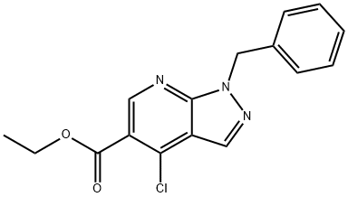 ETHYL 1-BENZYL-4-CHLORO-1H-PYRAZOLO[3,4-B]PYRIDINE-5-CARBOXYLATE 化学構造式