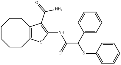 2-[(2-phenyl-2-phenylsulfanylacetyl)amino]-4,5,6,7,8,9-hexahydrocycloocta[b]thiophene-3-carboxamide Struktur