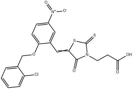 (Z)-3-(5-(2-((2-chlorobenzyl)oxy)-5-nitrobenzylidene)-4-oxo-2-thioxothiazolidin-3-yl)propanoic acid Structure