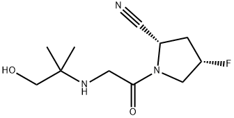 2-Pyrrolidinecarbonitrile, 4-fluoro-1-[2-[(2-hydroxy-1,1-dimethylethyl)amino]acetyl]-, (2S,4S)- Struktur