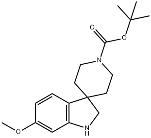 SPIRO[3H-INDOLE-3,4-PIPERIDINE]-1-CARBOXYLIC ACID, 1,2-DIHYDRO-6-METHOXY-, 1,1-DIMETHYLETHYL ESTER, 858351-41-4, 结构式