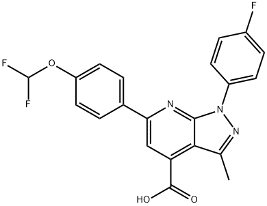 6-[4-(Difluoromethoxy)phenyl]-1-(4-fluorophenyl)-3-methyl-pyrazolo[3,4-b]pyridine-4-carboxylic acid Structure