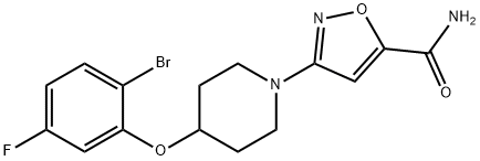 3-(4-(2-bromo-5-fluorophenoxy)piperidin-1-yl)isoxazole-5-carboxamide 化学構造式