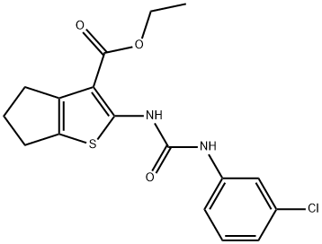 ethyl 2-({[(3-chlorophenyl)amino]carbonyl}amino)-5,6-dihydro-4H-cyclopenta[b]thiophene-3-carboxylate Struktur