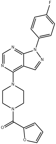 (4-(1-(4-fluorophenyl)-1H-pyrazolo[3,4-d]pyrimidin-4-yl)piperazin-1-yl)(furan-2-yl)methanone Struktur
