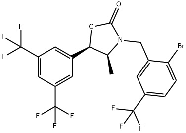 (4S,5R)-5-(3,5-bis-trifluoromethyl-phenyl)-3-(2-bromo-5-trifluoromethyl-benzyl)-4-methyl-oxazolidin-2-one Struktur